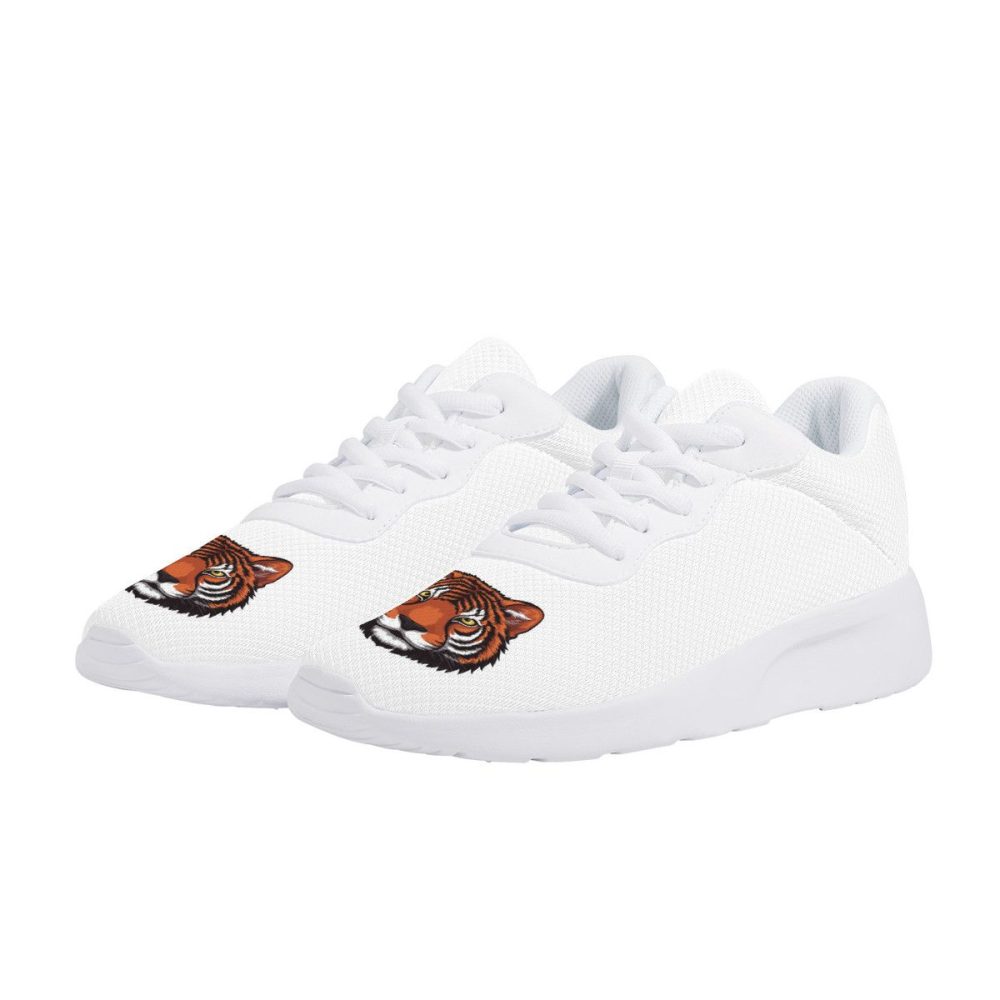 All-White Mesh Sneakers with Tiger Head Accents